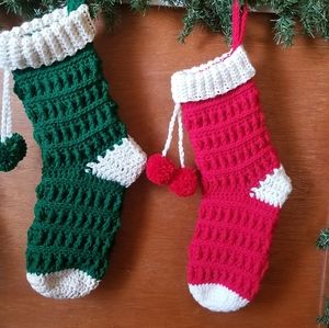 Handmade, crocheted Christmas Stocking - Red or green.
